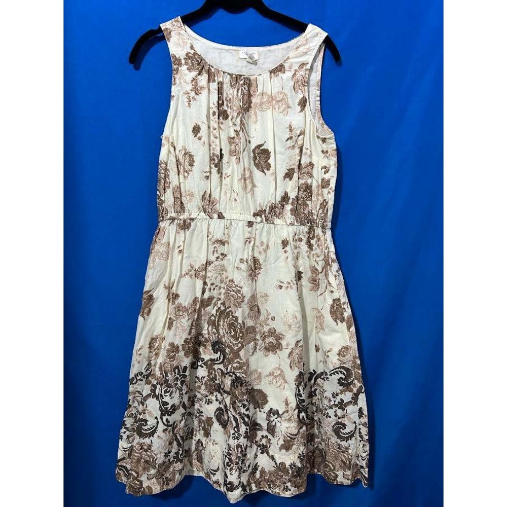 Lands End Canvas Womens 6 Brown Floral Paisley Cotton Sleeveless Pocket Dress